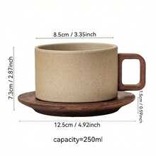 Bộ 1 tách cà phê gốm sứ kiểu cổ điển 8.45oz kèm đĩa lót, thiết kế cốc thẳng cổ điển, cốc cà phê thủ công chống bỏng, cốc trà miệng rộng cao cấp có họa tiết hoa kéo, thích hợp cho gia đình, quán cà phê và làm quà tặng. - 1 bộ - Cốc cà phê + bộ tách và đĩa bằng gỗ nguyên khối - Xem 4