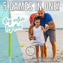 Franklin Sports Fun - Juego de 5 Juegos al Aire última intervensión Patio Playa + Juegos de Camping para niños bádminton Voleibol Volador Disco Volador herraduras o Lanzamiento de Anillos - Conjunto combinado amarillo - Ver 3