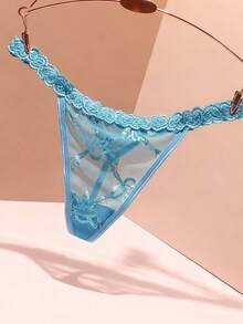 1 chiếc quần lót dây bikini ren gợi cảm in chữ pha lê tùy chỉnh, tên cá nhân hóa, quà tặng cho phụ nữ vào ngày Valentine, Giáng sinh, Halloween, Lễ Tạ ơn, sinh nhật. - Màu xanh nhạt - Xem 3