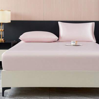 1 Ga trải giường màu hồng nhạt trơn, chất liệu satin giả lụa, kèm 1 ga phủ nệm cho ngày Valentine, bộ ga giường hiện đại mềm mại cho gia đình, cỡ King, Queen, Full, Twin, ga phủ giường có độ sâu lên đến 11,8 inch, thoáng khí, không nhăn, giúp ngủ ngon hơn, có thể giặt máy.