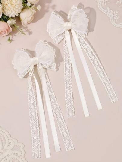 1pc Flower Lace Hair Bows For Women Girls Beige Mesh Bow Alligator Clips Elegant Vacation/Wedding Barrettes Solid Color Hairpins Simple Daily Hair Bows Delicate Gift Hair Clips Women Hair Accessories