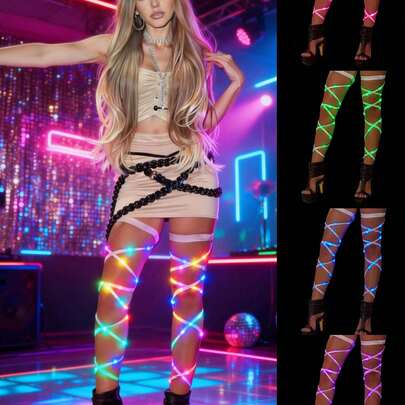 Bộ phụ kiện trang phục dành cho nữ, bao gồm quần legging LED và dây buộc trang trí, sáng bóng và thời trang, phù hợp cho Halloween, Giáng sinh, lễ hội hóa trang, biểu diễn sân khấu, tiệc tùng và các dịp khác.