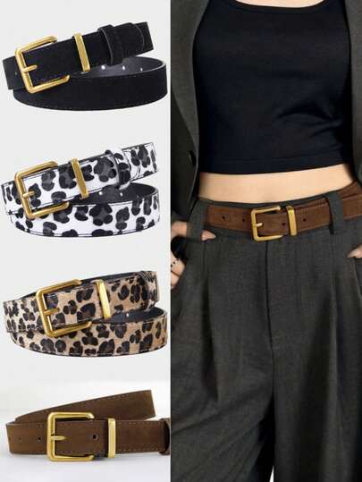 1pc Women's Retro Square Buckle Belt, Velvet Texture, Classic Fashion Accessory For Dresses & Jeans