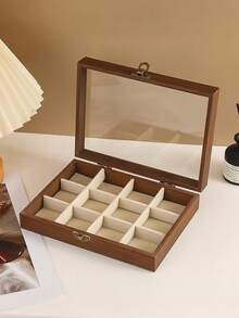 1pc Luxury Walnut Wood Jewelry Box, 3-Layer Wooden Jewelry Storage Box, Drawer Style Jewelry Case, Acrylic Jewelry Organizer, Classic Style - Multicolor - View 14