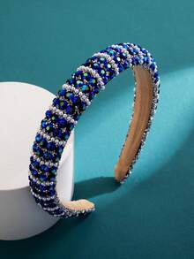 Royal 1pc Women's Korean Style Faux Pearl & Rhinestone Decor Headband Tiaras,Hairband,Hair Hoop Headbands - Màu xanh lam - Xem 4