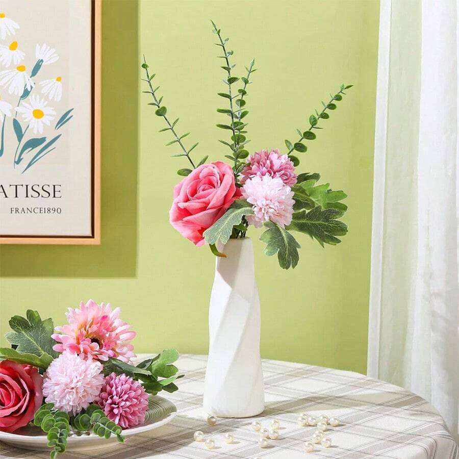1/3/5 pezzi Piccoli vasi bianchi da fiori in stile boho, vasi in plastica composita per fiori secchi, erba pampa e bouquet, centrotavola per matrimoni, feste, tavoli da pranzo e decorazione della casa - vaso bianco - Visualizzare 1