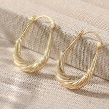 1 Pair Classic Minimalist Spiral Pattern U-Shaped Dangle Earrings, Suitable For Parties And Social Occasions, Great Gift For Friends Or Loved Ones - Gold - View 4