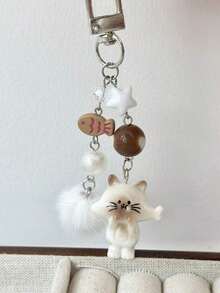 1pc Women's New Korean Cute Cartoon Cat Keychain Heart Plush Ball Star Beaded Accessory Phone Strap Bag Charm Couple/Best Friend Gift Backpack Decor Keychain For Bag Car Accessories For Women - Nhiều màu - Xem 4