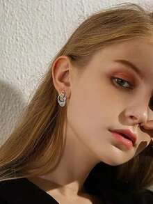 2pcs  Stainless Steel Colorblock Knot Design Chunky Jewelry Bohemian Style Hoop Earrings For Women - Embrace - View 2