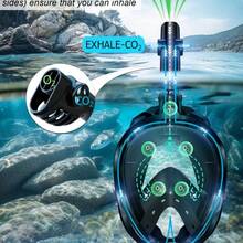 Full-Face Snorkel Mask With Detachable Camera Mount - Upgraded 180° Panoramic Dive Mask Featuring  Breathing System - Dry-Top, Anti-Fog, And Leak-Proof Design For Adults - 藍色L/XL - 查看 2