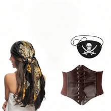 [1/3 món] Trang phục cướp biển mới cho lễ hội Carnival, trang phục hóa trang thời Trung cổ Phục hưng, khăn trùm đầu in hình cướp biển, thắt lưng, mặt nạ, vòng cổ nhiều lớp, trang phục hóa trang lễ hội âm nhạc, đám cưới, tiệc hóa trang, đạo cụ trang phục ảo thuật, trang phục dự tiệc mới - Nhiều màu - Xem 10
