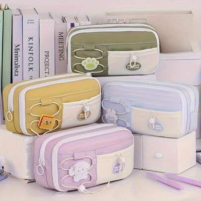 1pc Large Capacity Pencil Case, Multi-Functional Multi-Layer Pen Bag, High School Student Stationery Box With Front Pocket, Adjustable, Minimalist Stylish INS Gift, Back To School Gift