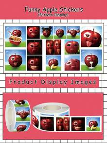 500张趣味个性化红苹果贴纸，包含14种流行表情，防水耐用，适用于子弹笔记、手机壳和恶作剧剪贴簿等文具用品，趣味贴纸 - Funny Apple - 查看 3
