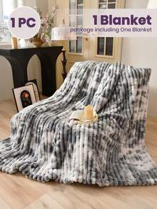 South Life 1pc Throw Blanket, Bedding, Cozy And Warm Blanket, Lightweight Soft And Comfortable, Solid Color Series, Minimalist And Stylish Design, Suitable For Sofa, Bedroom, Living Room, All-Around Comfort, Travel Use, Nap Blanket, Reference Size Image, Multiple Sizes Available, Machine Washable, Back To School Season, Room Decor, Fathers Day Gift, Birthday Decorations, Grad Party Decor, Fathers Day Decor, Graduation Gift, Birthday Gift - 大抽條紮染毛毯灰色 - 查看 9