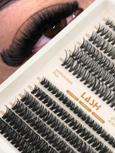 240 piezas de pestañas postizas, 30D+60D D-Curl, longitud mixta de 8-16mm, gruesas y rizadas, esponjosas y ligeras, 0.05mm ultra delgadas, reutilizables, adecuadas para vacaciones y fiestas, pestañas de mink falso, diseño de estilo natural mixto, pestañas estilo ruso; herramientas personales para pestañas, grupos de pestañas