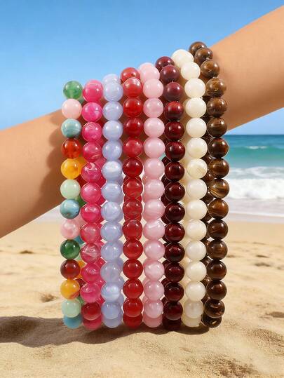 1件欧美波西米亚风圆形几何云朵多色串珠项链，不锈钢18K金龙虾扣，礼品及日常佩戴