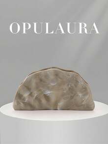OpulAura 复古贝壳形纹理金属色手拿包，轻盈树脂材质，不对称设计，磁扣闭合，适合派对、婚礼、毕业典礼、晚宴、女士生日派对、婚礼和舞会等场合。 - 杏色 - 查看 4