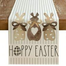 1pc/2pcs Easter Table Runner With Happy Easter Striped Rabbit Pattern, Cute Linen Cabinet Flag Suitable For Easter Table Decor, Holiday, Indoor/Outdoor Party, Gifts - Brown - View 9