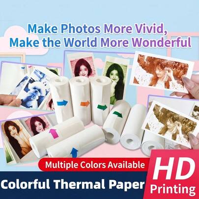 Instant Print Camera Paper Roll Refill, Thermal Print Paper Rolls Photo Print HD Printing For Most Kids Instant Camera, Red, Blue, Orange, Green, 57 Mm