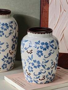 Cabin Kangaroo 新款中式青花陶瓷花瓶，复古裂纹釉花瓶，客厅玄关装饰，禅意干花花瓶，精品茶室软装，桌面花架，手工裂纹釉青花陶瓷花瓶，复古做旧中式花瓶，客厅电视柜装饰，干花鲜花花瓶 - 多色 - 查看 6