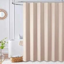 Cortina de Baño para DuchaCortina de Ducha Tipo Gofre con 12 Ganchos ortina de Regadera de Tela de Algodón Mezcla para Cabina de Ducha de Bañera Resistente al Agua - 180 x 180cm Rosa - Rosa - Ver 2