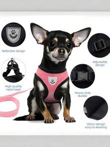 Reflective Breathable Dog Harness & Leash Set, Adjustable Soft Mesh Pet Vest For Small Dogs, Pink - Pink - View 6