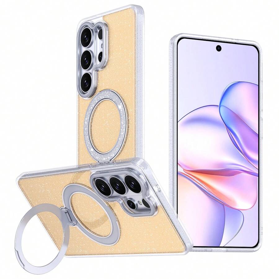 360°旋转支架，闪亮工艺，高密度夜光质感，磁吸式车载支架，兼容 17 Pro Max/16/15/14/13/12/11/XR，Galaxy S26 Ultra/S25/S24/S23/S22，9/9 Pro/9 Pro XL/10/10 Pro/10 Pro XL - 橘色 - 查看 1