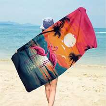 1 pieza Toalla de microfibra con estampado de flamenco, ideal para viajes a la playa en verano - A - Ver 2