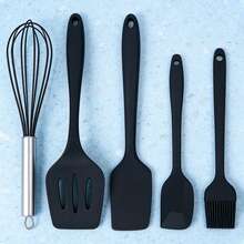 Premium Silicone Kitchen Utensils Set, 5 Piece Heat Resistant Cooking Tools – Includes Turner, Spatulas, Whisk, Basting Brush – Non-Stick, Perfect For Baking, Cooking, Mixing & More – Easy To Clean, Durable Kitchen Gadgets - Black - View 12