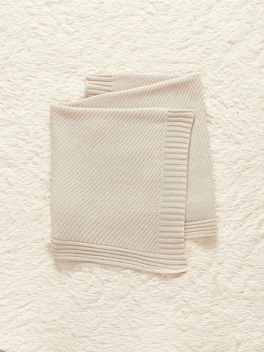 1pc Baby Knitted Blanket, Classic Pattern Pure Cotton Infant Quilt, Suitable For All Seasons - Beige - View 1