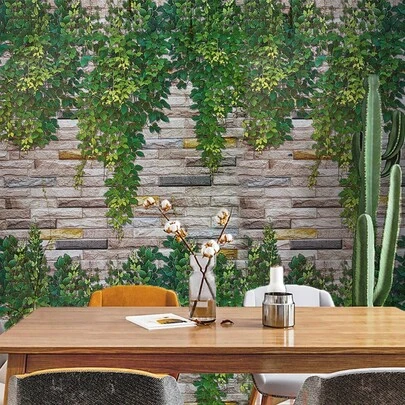 1 rouleau Autocollant mural 3D stéréo vintage texture de brique verte plante, convient pour la décoration de la maison, l'armoire de cuisine, le bureau, l'arrière-plan de la pièce, la rénovation de la maison, les projets DIY, imperméable, résistant aux taches, facile à nettoyer, papier peint autocollant et amovible, décalcomanie murale
