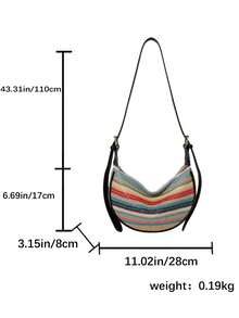 1个波西米亚风彩虹条纹编织新月包，轻便单肩包，配有可调节PU皮肩带，女士夏季沙滩休闲斜挎包 - 黑色 - 查看 12