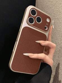 1个新款时尚荔枝纹皮革质感大窗口手机壳，兼容 17 Pro Max、17 Pro、16 Pro Max、15、14 Pro、13、12 Pro、17，带摄像头保护，磨砂软壳防摔保护壳 - 深棕色 - 查看 3