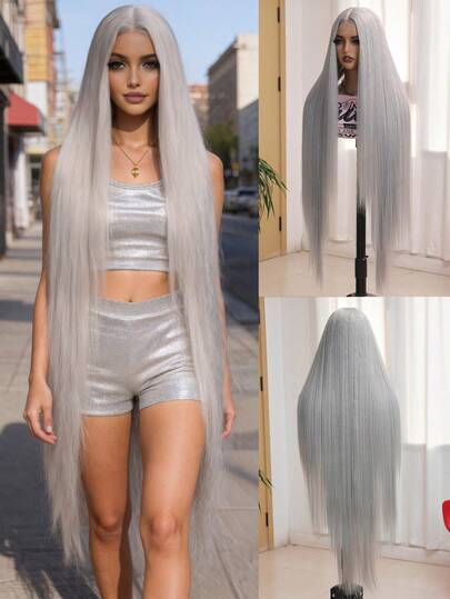 42英寸超长直发合成假发，男女通用，天然高温丝发质，编织发型，带弹性帽，适合日常佩戴、家庭聚会、节日、派对、化装舞会、情人节及其他场合。