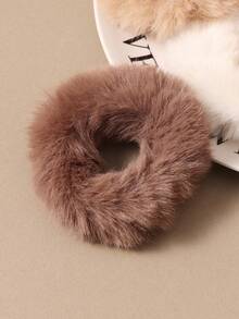 1pc Khaki Fluffy Scrunchie Hair Tie, Cute Cartoon Hair Accessory - Multicolor - View 7