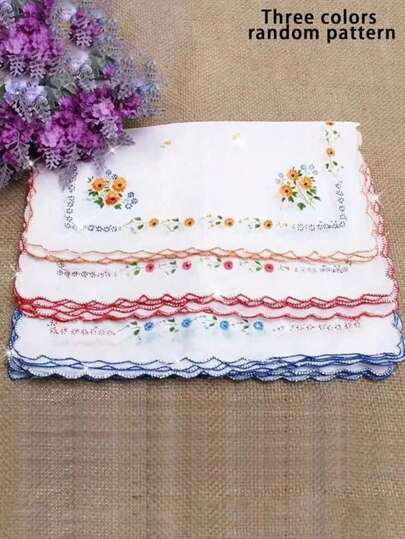 Bộ 12 khăn tay nữ kiểu cổ điển, khăn tay cotton mềm nhẹ mùa xuân 2026 với họa tiết hoa và thiết kế viền khoét rỗng, tiện dụng hàng ngày và làm quà tặng.