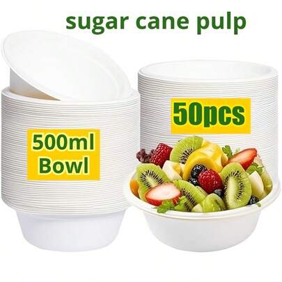 Bộ 100/50/25/3 bát giấy phân hủy sinh học, đóng gói số lượng lớn, bát giấy trắng bền chắc, thích hợp đựng thức ăn nóng và lạnh, bát làm từ mía, tuyệt vời cho tiệc nướng ngoài trời, bữa ăn hàng ngày, sinh nhật, cắm trại, dã ngoại, đám cưới, tiệc tùng.