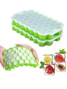 1pc Silicone Ice Cube Tray With Honeycomb Design And 37-Cell Creative Stackable Cover, Easy To Unmold And Mold For Ice Cubes - Multicolor - View 2