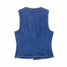 DEEKA 夏季新款女士休闲时尚简约牛仔吊带背心配腰带及阔腿牛仔裤套装 - 藍色 - 查看 9