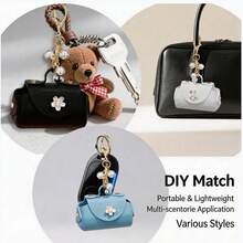 AD 1个可爱迷你汽车摩托车钥匙扣，时尚零钱包珍珠钥匙链，皮革汽车钥匙圈 - A - 查看 2
