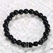 Natural Black Stone Round Agate Rhombus Bead Bracelet, Men's Beaded Bracelet, Niche Punk Bracelet - Black - View 5