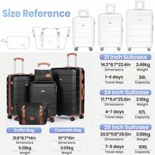 5 Piece Suitcase Sets Hard Shell Luggage Set - 20"+24"+28" - Classic Black - View 6