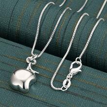 925 Sterling Silver Polished Apple Pendant Necklace, 16-30 Inches, Delicate And Cute Wedding Party Jewelry For Women. - Silver - View 10