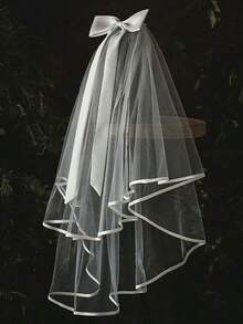 1pc Random White Sheer Bridal Veil, Short Travel Veil, Romantic & Fresh Ethereal Bride Accessory,Summer,Beach,Wedding - White 2 - View 7