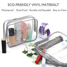 APREUTY Clear Makeup Bags, TSA Approved 3 Pcs Large Cosmetic Makeup Bags Set Clear PVC With Zipper Handle Portable Travel Luggage Pouch Airport Airline Vacation Organization (Black) - Màu xám - 6 chiếc (Lớn + Trung bình + Nhỏ) - Xem 6