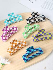 3个/2个极简亚克力8厘米中号棋盘格发夹，适合日常、度假、派对、送礼 - 彩色 - 查看 1