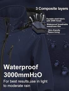 Women's Waterproof Long Trench Coat Fleece Lined Softshell Jacket Lightweight Hooded Raincoat Warm Windbreaker For Outdoor Running Hiking - Navy - 查看 4