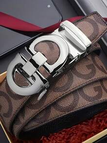 Thắt lưng nam khóa vàng chữ G kép kiểu ratchet - Màu nâu cổ điển, in họa tiết monogram GG, có thể điều chỉnh độ rộng. - Nhiều màu - Xem 11