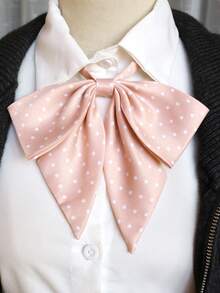 Pink Polka Dot Bow Tie, JK School Style Accessory, Youthful & Versatile Shirt Decor, Graduation Photo Prop - Multicolor - View 2