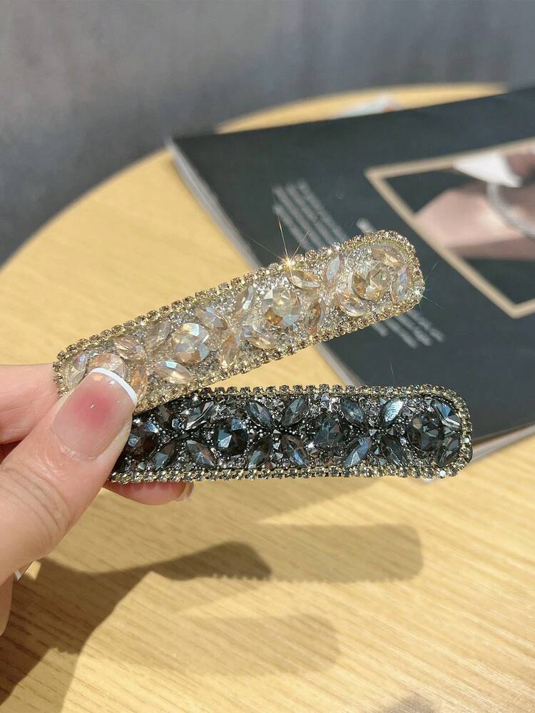 1个闪亮水晶发夹，优雅刘海侧发夹，时尚发饰，奢华发饰，适合派对和婚礼，精致设计，适合特殊场合 - 彩色 - 查看 3